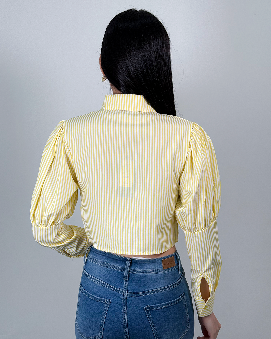 Camisa manga bombacha de rayas