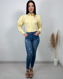 Camisa manga bombacha de rayas