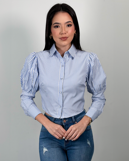 Camisa manga bombacha de rayas