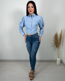 Camisa manga bombacha de rayas