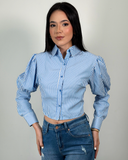 Camisa manga bombacha de rayas