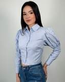 Camisa manga bombacha de rayas
