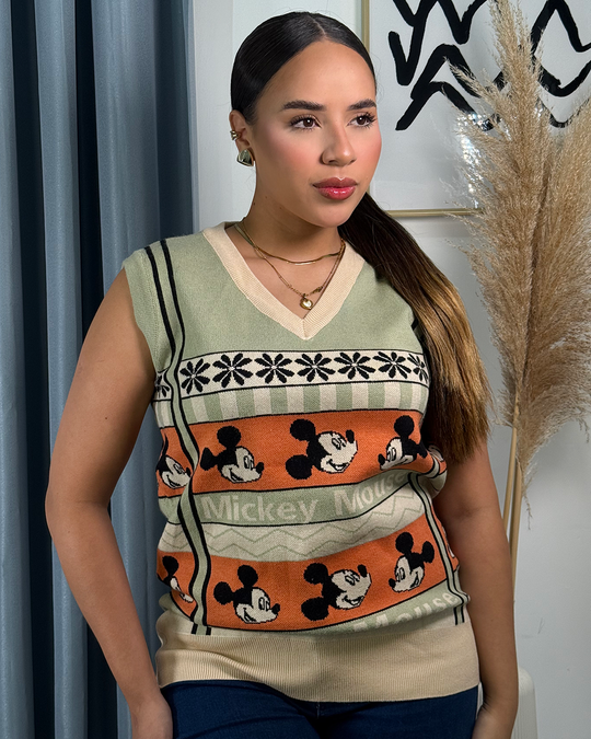 chaleco tejido estampado caricatura