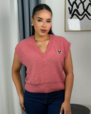 chaleco tejido unicolor cuello V