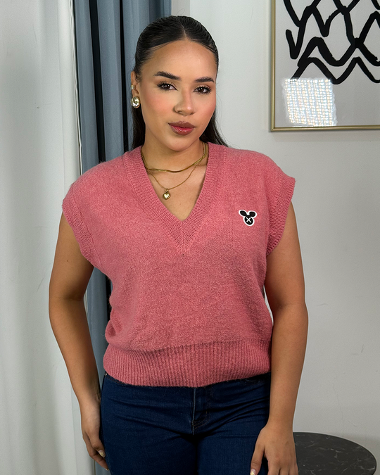 chaleco tejido unicolor cuello V