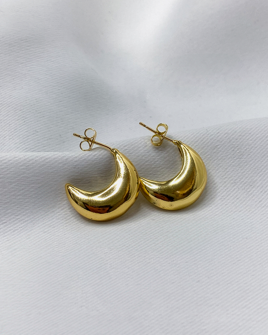 Aretes con diseño de media luna enchapados en oro 18k de acero inoxidable