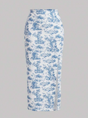 Falda larga con abertura lateral estampada