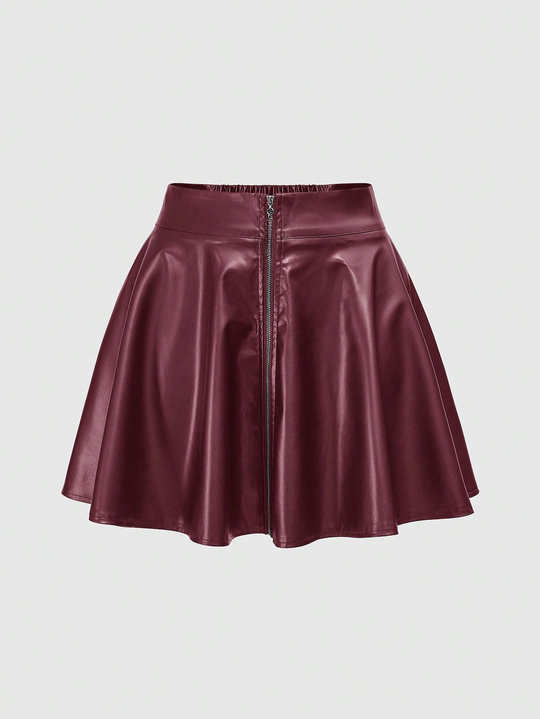 Falda de cuerina suelta con cierre