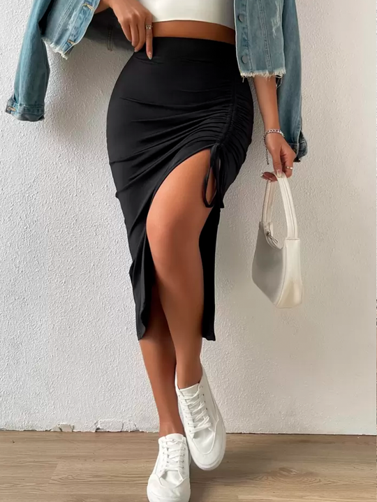 Falda larga unicolor con apertura curve