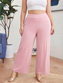 Pantalon ancho casual unicolor tela rigida