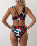 Traje de baño 2 piezas bikini estampado y color de contraste