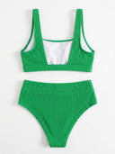 Traje de baño 2 piezas unicolor tela acanalada