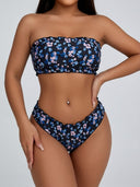 Traje de baño bikini estampado floreado sin tirantes