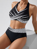Conjunto traje de baño estampado talle alto