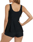 Conjunto de 2 piezas tankini unicolor y short con lazo