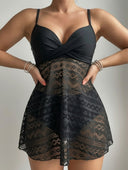 Conjunto de 2 piezas tankini unicolor estilo vestido