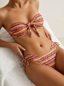 Traje de baño bikini estampado floreado con nudo frontal