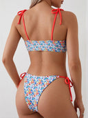 Traje de baño 2 piezas bikini estampado floreado y nudo