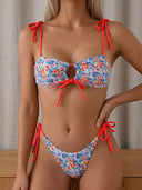 Traje de baño 2 piezas bikini estampado floreado y nudo