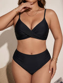 Conjunto de bikini talle alto con cruzado en la parte superior