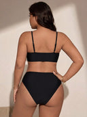 Conjunto de bikini talle alto con cruzado en la parte superior