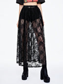 Falda larga unicolor con encaje plizada