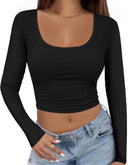 Sueter manga larga unicolor corto tela acanalado