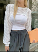 Dazy tops super crop de punto de malla de manga obispo