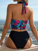 Conjunto de 2 piezas tankini estampado con fruncido