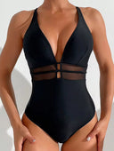 Traje de baño de una pieza cuello halter con detalle en transparente