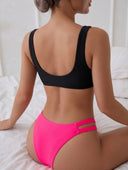 Set de 2 piezas bikini con color de contraste y nudo