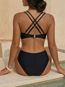 Conjunto traje de baño unicolor de doble tirante