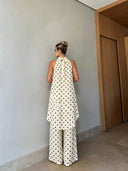 Conjunto de dos piezas para mujer elegante casual vintage con top de cuello halter