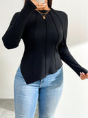 Sueter manga larga con corte asimetrico