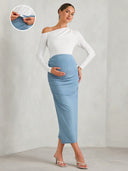 Falda larga fruncida unicolor para maternidad