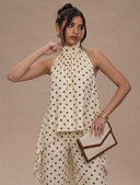 Conjunto de dos piezas para mujer elegante casual vintage con top de cuello halter