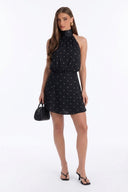 FASHION NOVA Mini vestido de malla Liv con cuello perkins estampado de lunares