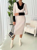 Vestido teijdo manga larga acanalado con diseño en las mangas