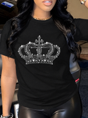 Franela unicolor con diseño en pedreria