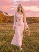Vestido romantico largo ajustado con encaje manga larga