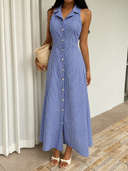 Vestido estampado de rayas y botones