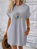 Vestido comodo holgado con impresion de ojo turco