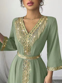 Vestido de mujer con parches de lentejuelas y decoración de flecos (SIN CINTURON)