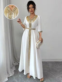 Vestido de mujer con parches de lentejuelas y decoración de flecos (SIN CINTURON)