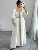 Vestido de mujer con parches de lentejuelas y decoración de flecos (SIN CINTURON)