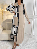 Vestido comodo holgado con estampado manga larga