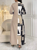 Vestido comodo holgado con estampado manga larga