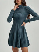 Vestido corto manga larga tela acanalada