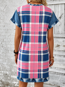 Vestido comodo holgado a cuadros con impresión de demin