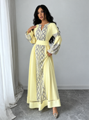 Vestido largo manga larga con estampado (SIN CINTURON)